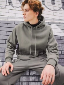 INFLATION Men Kangaroo Pocket Drawstring Hoodie - Grey - View 5