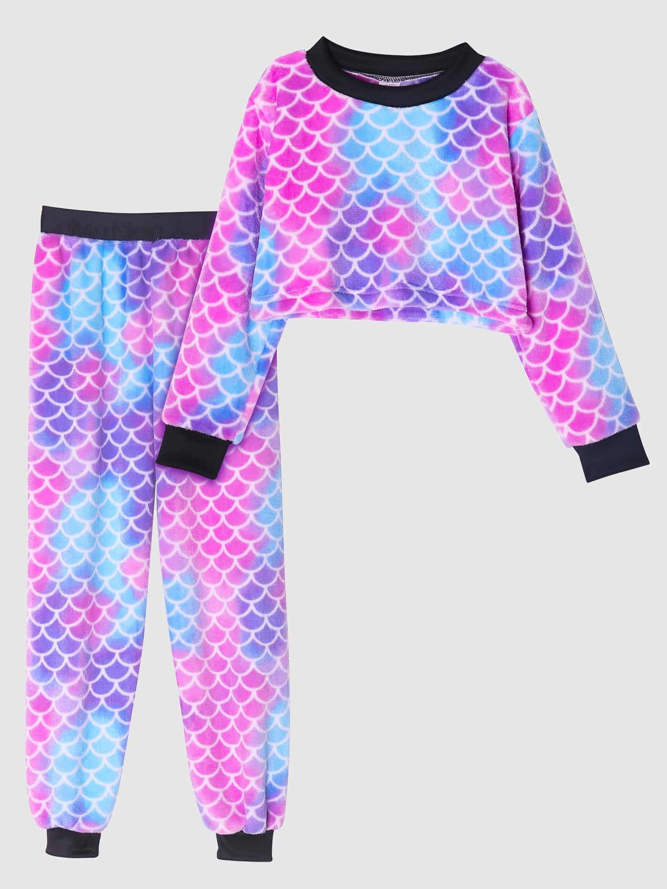 Teen Girl Fish Scales Print Drop Shoulder Sweatshirt & Joggers - Multicolor - View 1