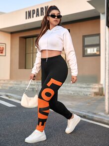 SHEIN EZwear Plus Letter Graphic Leggings