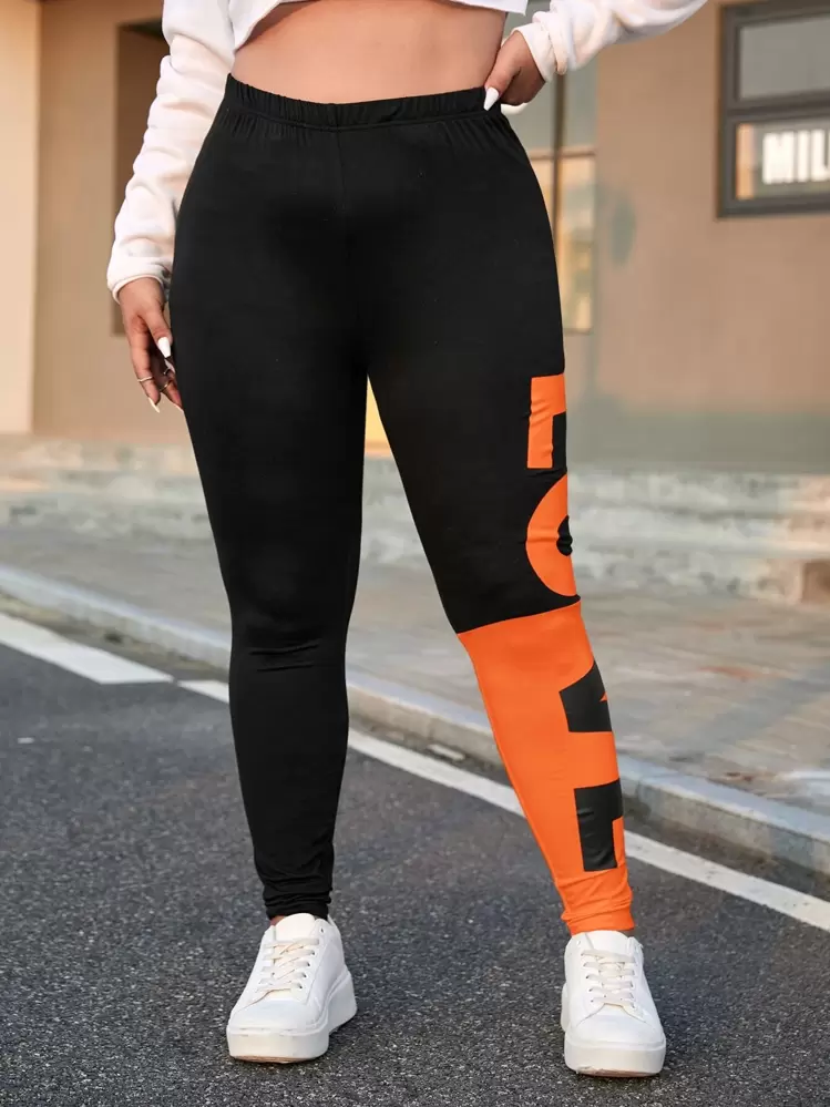 SHEIN EZwear Leggings con estampado de letra - Multicolor - Añade 4