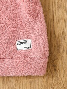 Tween Girl Letter Patched Teddy Sweatshirt Dress - Dusty Pink - View 4