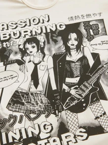 SHEIN EZwear Áo thun nữ Con số Lá thư Giải trí - Màu be - Xem 4