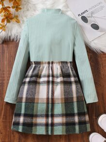 Girls Mock Neck Tee & Plaid Skirt - Multicolor - View 2