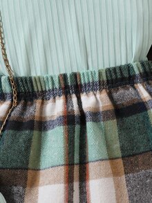 Girls Mock Neck Tee & Plaid Skirt - Multicolor - View 4