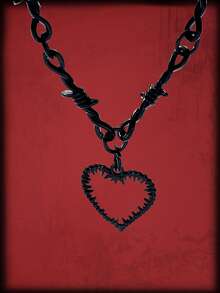 ROMWE Grunge Punk 心形墜飾鏈條樣式項鍊 - 黑色 - 查看 2