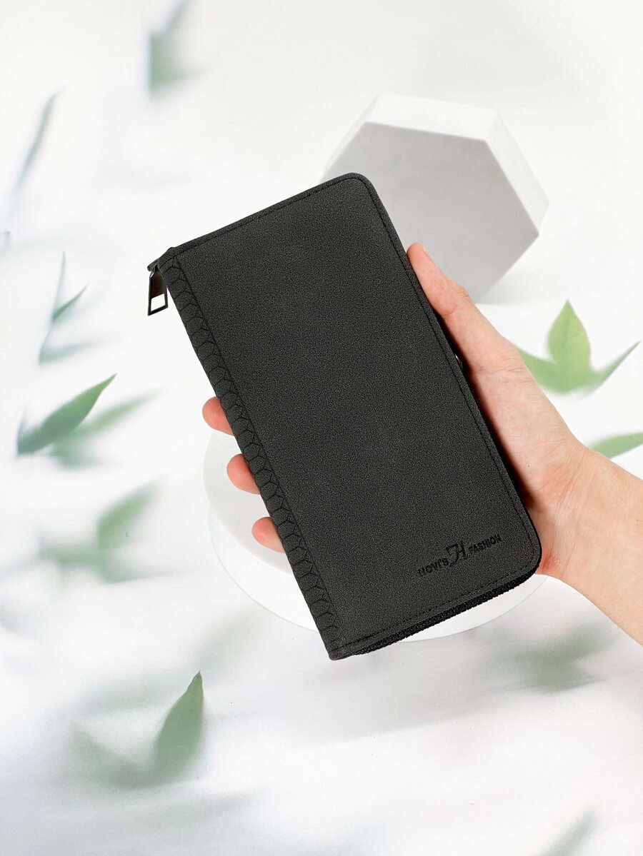 Hombres Monedero largo con estampado de letra - Negro - Ver 1