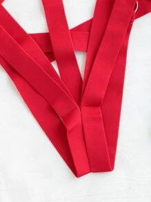 Plain Cut-out Teddy Bodysuit - Red - View 5