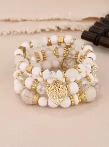 Bộ 4 vòng tay phong cách với mặt dây chuyền hình trái tim Valentine, Mẹ, Mẹ, Ngày của Mẹ, Quà tặng - trắng - Xem 1