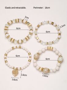 Bộ 4 vòng tay phong cách với mặt dây chuyền hình trái tim Valentine, Mẹ, Mẹ, Ngày của Mẹ, Quà tặng - trắng - Xem 3