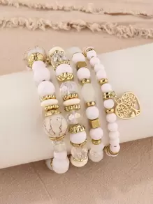 Bộ 4 vòng tay phong cách với mặt dây chuyền hình trái tim Valentine, Mẹ, Mẹ, Ngày của Mẹ, Quà tặng - trắng - Xem 4