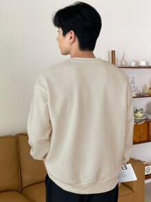 DAZY Men Letter Patched Drop Shoulder Sweatshirt,Fall Clothes - Khaki - View 2