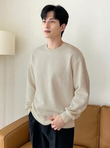 DAZY Men Letter Patched Drop Shoulder Sweatshirt,Fall Clothes - Khaki - View 5