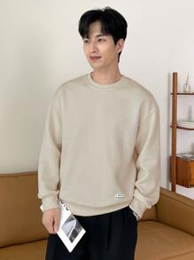 DAZY Men Letter Patched Drop Shoulder Sweatshirt,Fall Clothes - Khaki - View 4