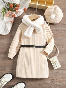 Toddler Girls Rib-Knit Mock Neck Dress - Apricot - View 1