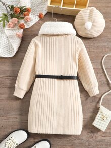 Toddler Girls Rib-Knit Mock Neck Dress - Apricot - View 2