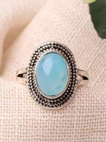 1枚合金镀层复古银色和天蓝色树脂戒指，多种颜色可选 - 查看 12