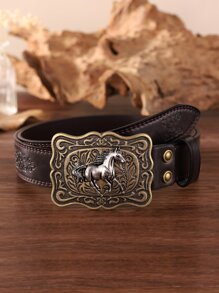 Horse Decor Geometric Buckle Belt