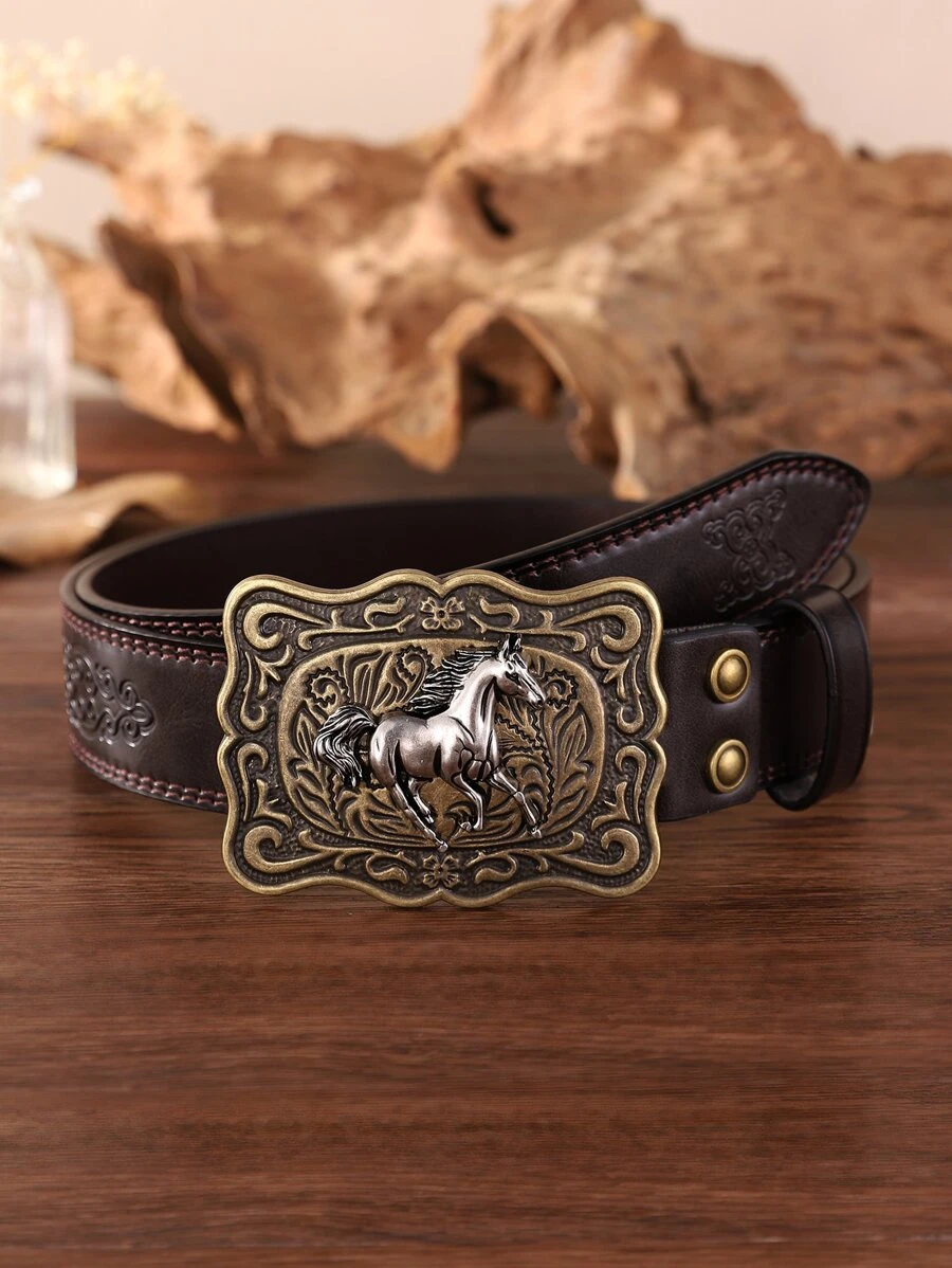 Horse Decor Geometric Buckle Belt