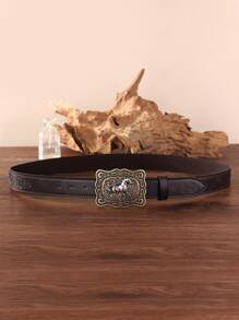 Horse Decor Geometric Buckle Belt