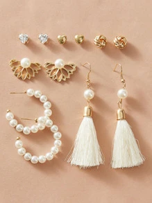 6pairs Rhinestone & Faux Pearl Decor Earrings - Multicolor - View 1