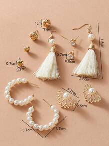 6pairs Rhinestone & Faux Pearl Decor Earrings - Multicolor - View 3