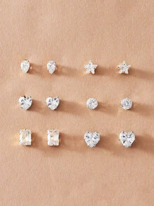 17KM 6pairs Cubic Zirconia Decor Stud Earrings - Silver - View 2