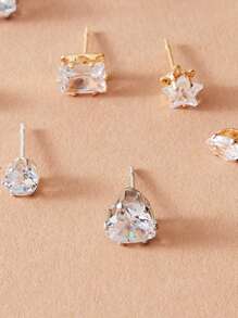 17KM 6pairs Cubic Zirconia Decor Stud Earrings - Silver - View 3