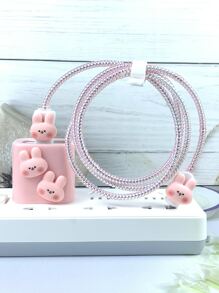 5pcs Cartoon Rabbit Decor Data Cable Protector Compatible With iPhone - Pink - View 2