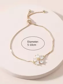 1 件可调节铜花形方晶锆石镶嵌抽绳手链，非常适合女性日常佩戴、约会、派对等情人节