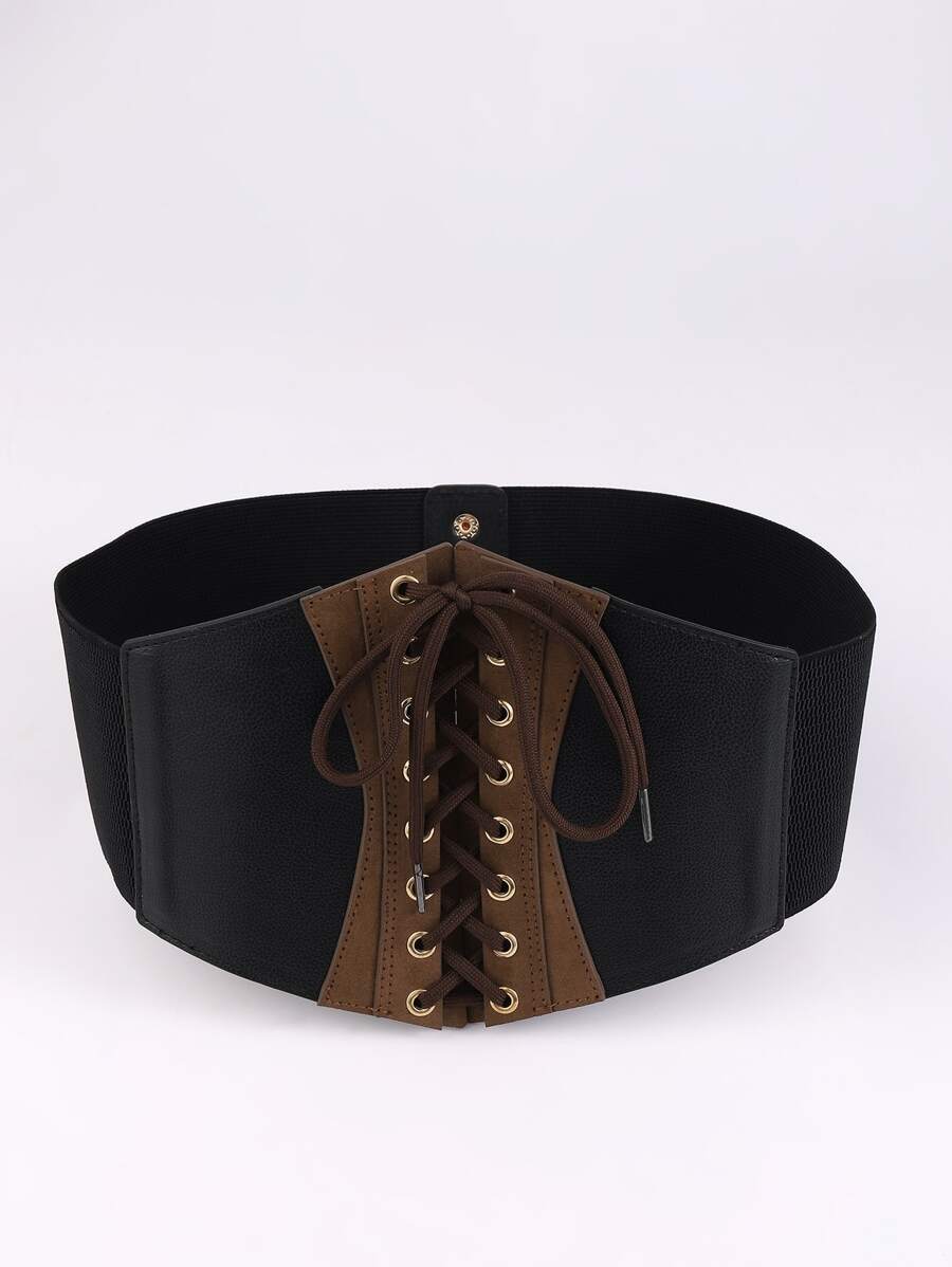 Two Tone Lace-up Front Corset Belt - Multicolor - View 1