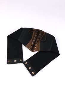 Two Tone Lace-up Front Corset Belt - Multicolor - View 2