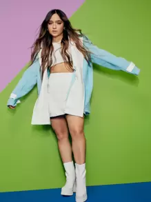 SHEIN X Calle y Poché SHEIN EZwear 拼接領口袋貼布花呢外套 - 藍色 - 查看 1