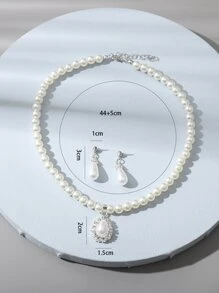 3入組鑲嵌鑽石和人造珍珠裝飾的珠寶套裝 - 白色 - 查看 3