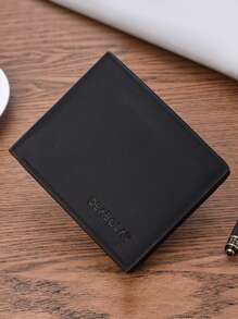 Billetera corta minimalista de hombre de PU con múltiples ranuras para tarjetas, bolsillo para monedas, titular de licencia de conducir y compartimentos para billetes, regalo ideal para novios, estudiantes y hombres de estilo antiguo - Negro - Ver 1