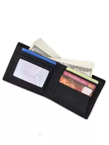 Billetera corta minimalista de hombre de PU con múltiples ranuras para tarjetas, bolsillo para monedas, titular de licencia de conducir y compartimentos para billetes, regalo ideal para novios, estudiantes y hombres de estilo antiguo - Negro - Ver 3