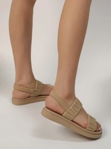 Ruched Band Slingback Sandals - Camel - View 4
