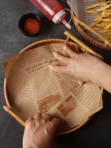 30 piezas de pergamino con patrón de periódico, papel antiguo de 18x18cm a prueba de aceite para alimentos fritos para servicio de alimentos, revestimientos para freidoras de aire en la cocina - Multicolor - Ver 5