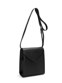 复古翻盖斜挎包，防水 PU 皮革，简约纯色，大容量，休闲商务街头风格男士小方包，男孩，垂直手机袋圣诞节男士包情人节礼物复古单肩包礼品包斜挎包春季复古包学校用品办公包单肩包小包身体包侧包 - 黑色 - 查看 3