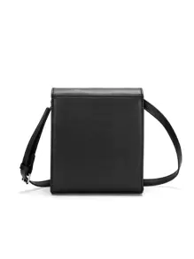 复古翻盖斜挎包，防水 PU 皮革，简约纯色，大容量，休闲商务街头风格男士小方包，男孩，垂直手机袋圣诞节男士包情人节礼物复古单肩包礼品包斜挎包春季复古包学校用品办公包单肩包小包身体包侧包 - 黑色 - 查看 8