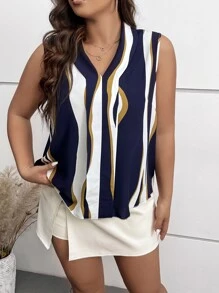 SHEIN Unity Plus Colourblock V Neck Blouse - Multicolor - View 3