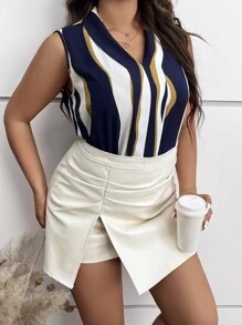 SHEIN Unity Plus Colourblock V Neck Blouse - Multicolor - View 6