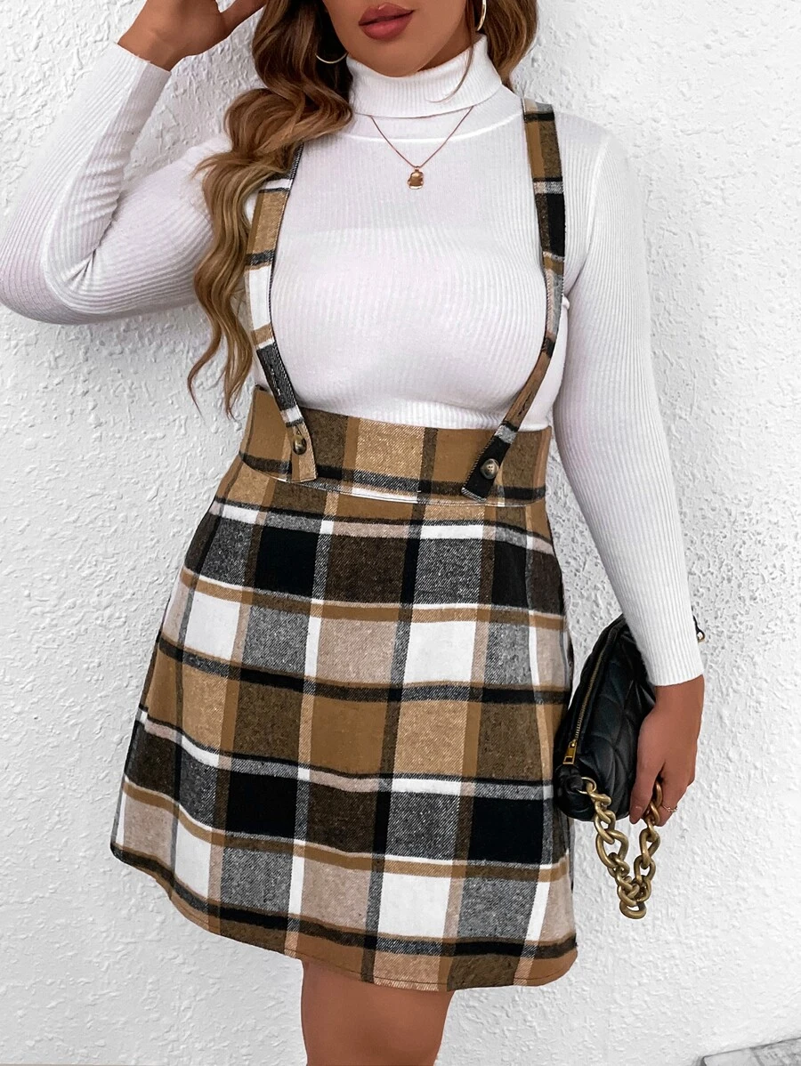 Calvaya Plus Plaid Print Pinafore Dress Without Jumper - Multicolor - View 1