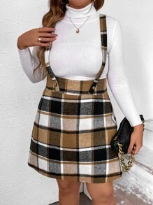 Calvaya Plus Plaid Print Pinafore Dress Without Jumper - Multicolor - View 3