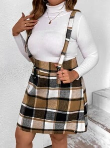 Calvaya Plus Plaid Print Pinafore Dress Without Jumper - Multicolor - View 4