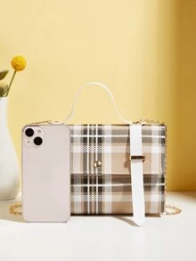 Tartan Flap Satchel Bag - Apricot - View 4