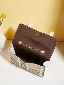 Tartan Flap Satchel Bag - Apricot - View 6