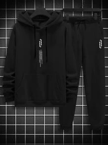 Manfinity Homme Bộ hai mảnh Nam Dây kéo Túi Lá thư Giải trí - màu đen - Xem 3