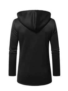 Manfinity Men's Loose Fit Hooded Houndstooth Print Coat - Black and White - View 2