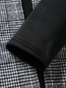 Manfinity Men's Loose Fit Hooded Houndstooth Print Coat - Black and White - View 4