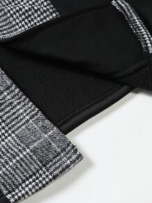 Manfinity Men's Loose Fit Hooded Houndstooth Print Coat - Black and White - View 5